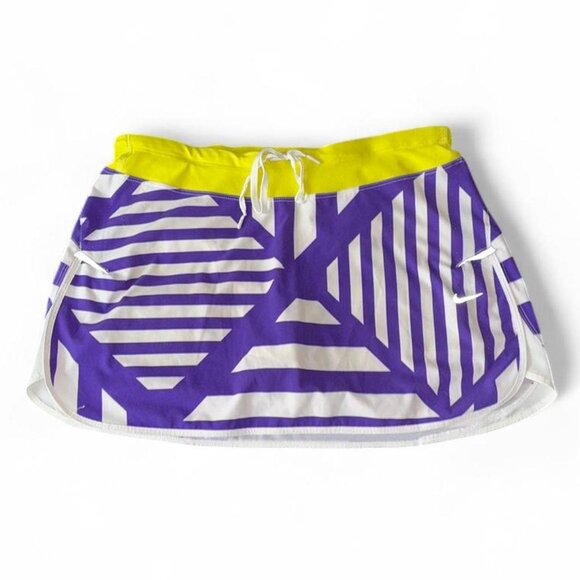 Nike Dri-Fit Purple White & Yellow Geometric Stripe Print Tennis Skirt Sz Small - Picture 1 of 6